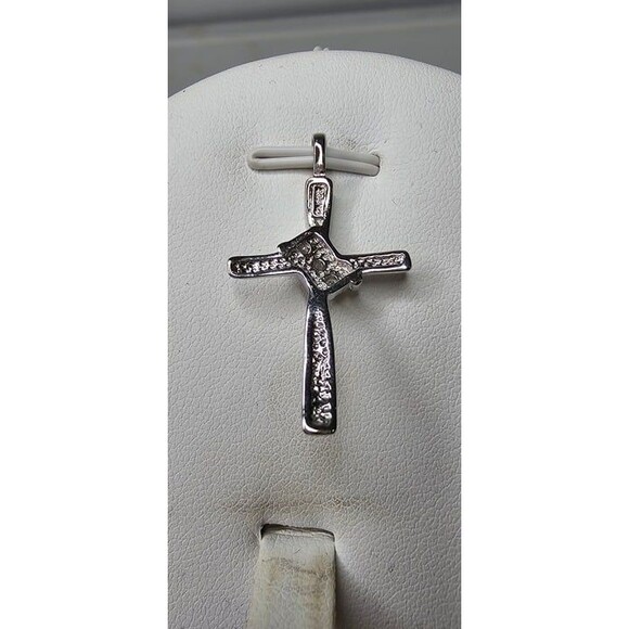 925 Sterling Silver and Real Diamond Accented Cross Pendant 1.25"L - Picture 5 of 10